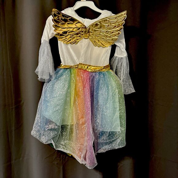 Girls Rainbow Unicorn Halloween Costume Dress Wings Headpiece - Picture 3 of 4